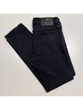 Jacob Cohen Mens 'Bard' Slim Straight Leg Stretch Jeans Size 36x32 Hemmed Black